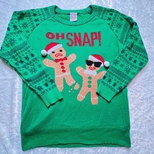 Holiday Sweater Womens Red Green Oh SNAP Gingerbread Christmas Pullover Size XL